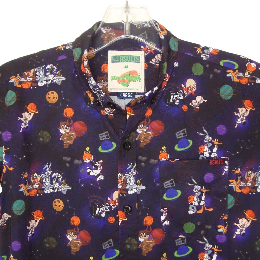 RSVLTS x Space Jam Looney Tunes Short Sleeve Button Down Shirt Boys Size L